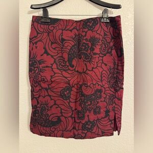 LOFT Red and Black Floral Pencil Skirt